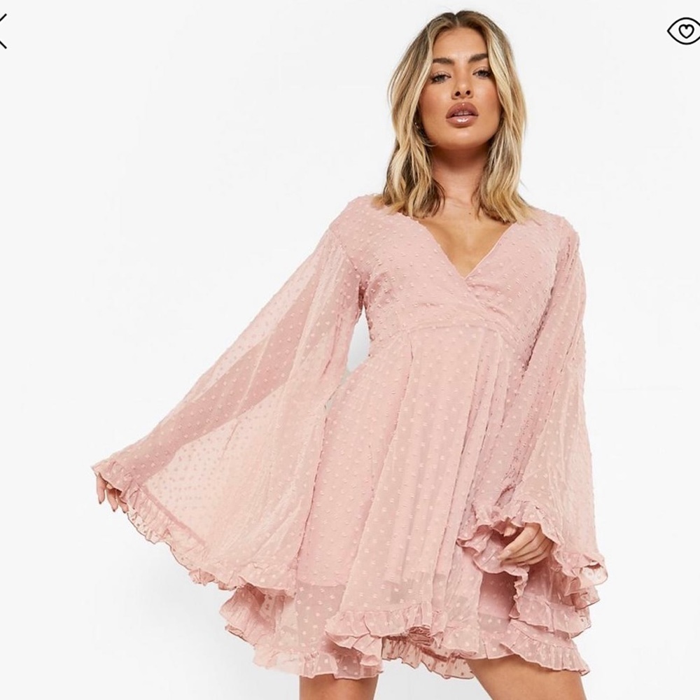 BOOHOO | Dobby Chiffon Wide Sleeve Skater Dress